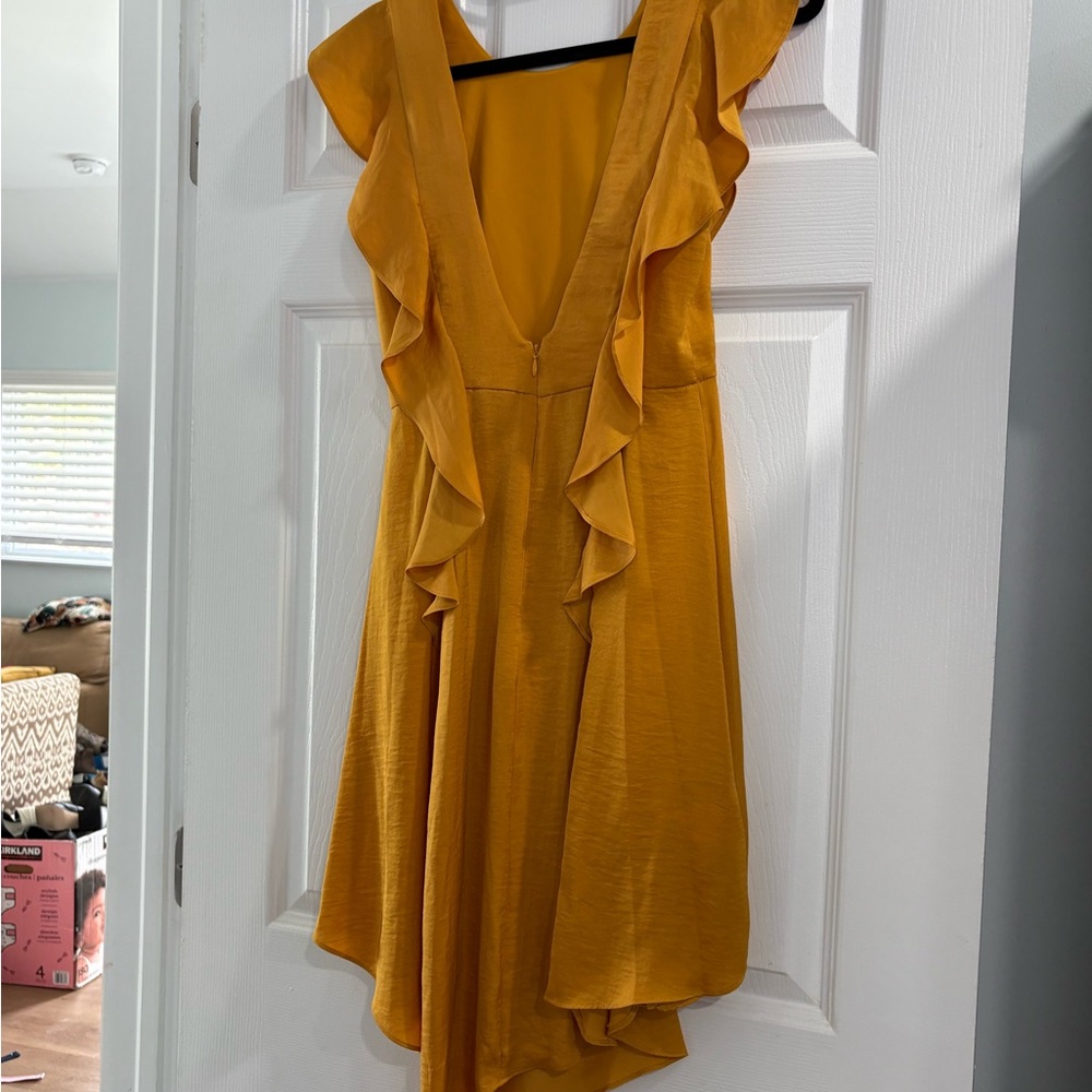 BCBGeneration Yellow Gold Ruffled High Low Sundress
